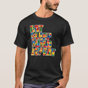 Camiseta Dormir Comer Construir Repetir Blocos de Construçã