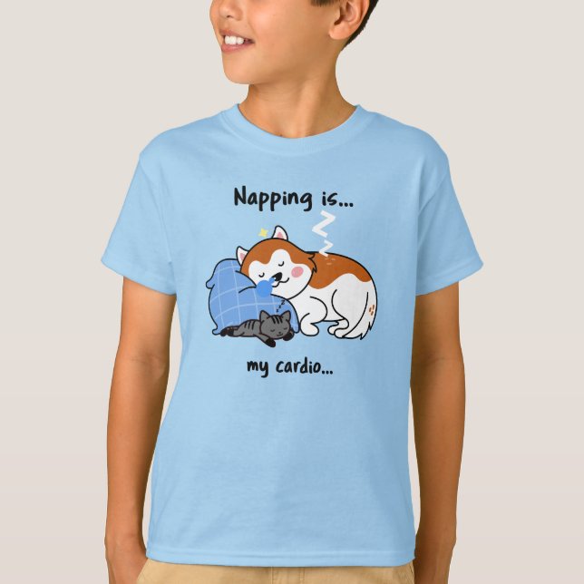 Camiseta dormir é... meu cardio... soneca. (Frente)