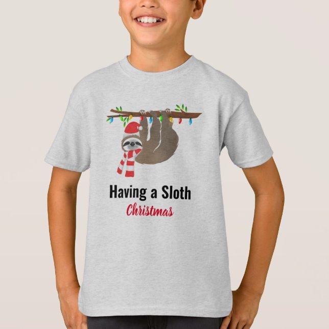 Camiseta Dormir no Natal Sloth de um galho (Frente)