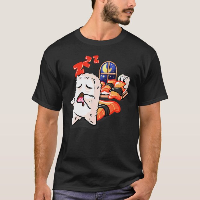 Camiseta Dormir Sushi Rolls Dormir Fazendo Trânsito Japonês (Frente)