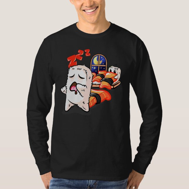 Camiseta Dormir Sushi Rolls Dormir Fazendo Trânsito Japonês (Frente)