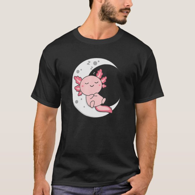 Camiseta Dormir Uma Lua Axolotl Animais Dormindo Relaxa Doc (Frente)