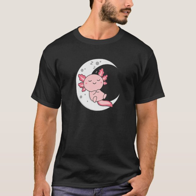Camiseta Dormir Uma Lua Axolotl Animais Dormindo Relaxa Doc (Frente)