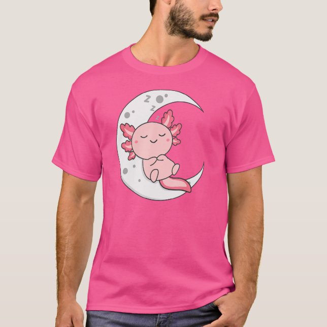 Camiseta Dormir Uma Lua Axolotl Animais Dormindo Relaxa Doc (Frente)
