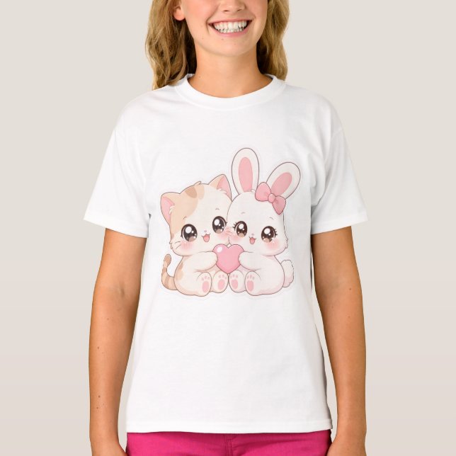 Camiseta dos Melhores Amigos Gatinho e Coelhinho K (Frente)