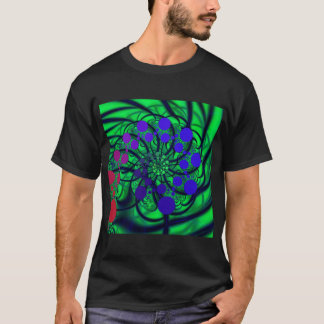 Camiseta Dotty | Roxo Verde Azul e Arte Fractal Vermelha