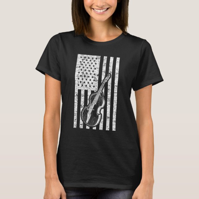 Camiseta Double Bass Instrument US Flag Double Bass (Frente)