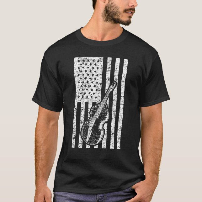 Camiseta Double Bass Instrument US Flag Double Bass (Frente)