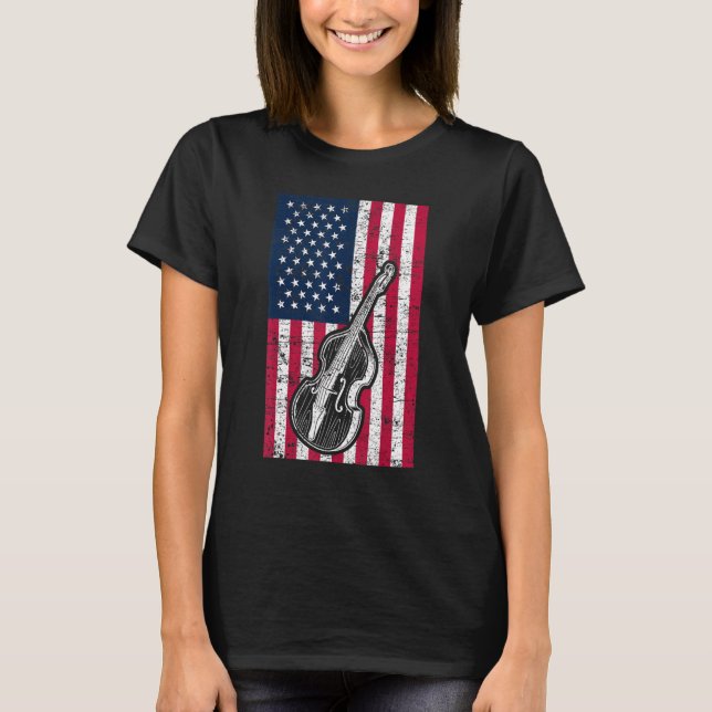 Camiseta Double Bass US Flag Patriotic Double Bass Player (Frente)