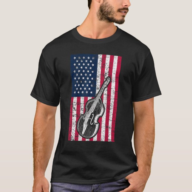 Camiseta Double Bass US Flag Patriotic Double Bass Player (Frente)