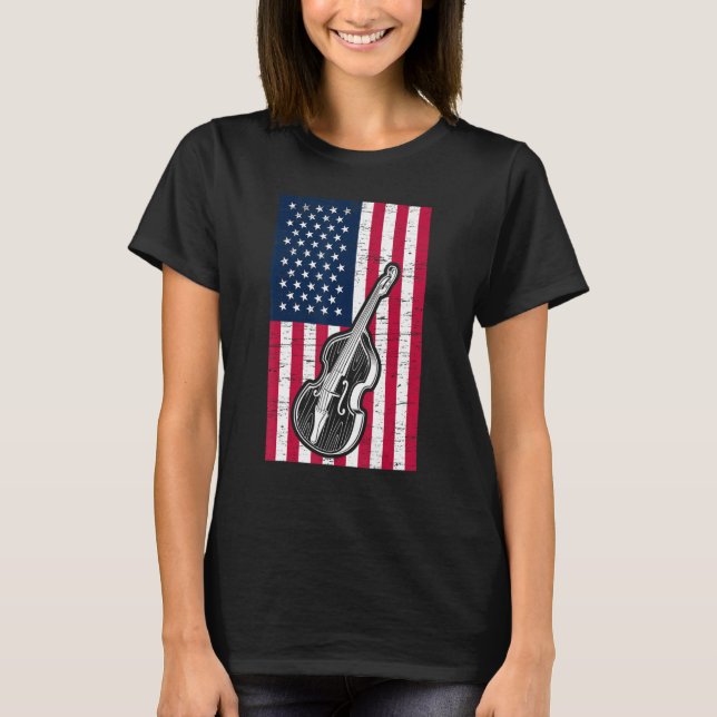 Camiseta Double Bass US Flag Patriotic Double Bassist (Frente)