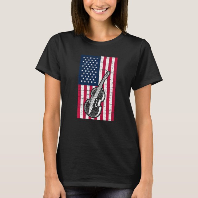 Camiseta Double Bass US Flag Patriotic Double Bassist Premi (Frente)