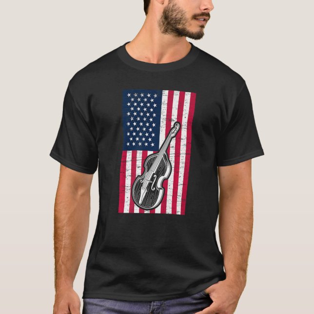 Camiseta Double Bass US Flag Patriotic Double Bassist Premi (Frente)