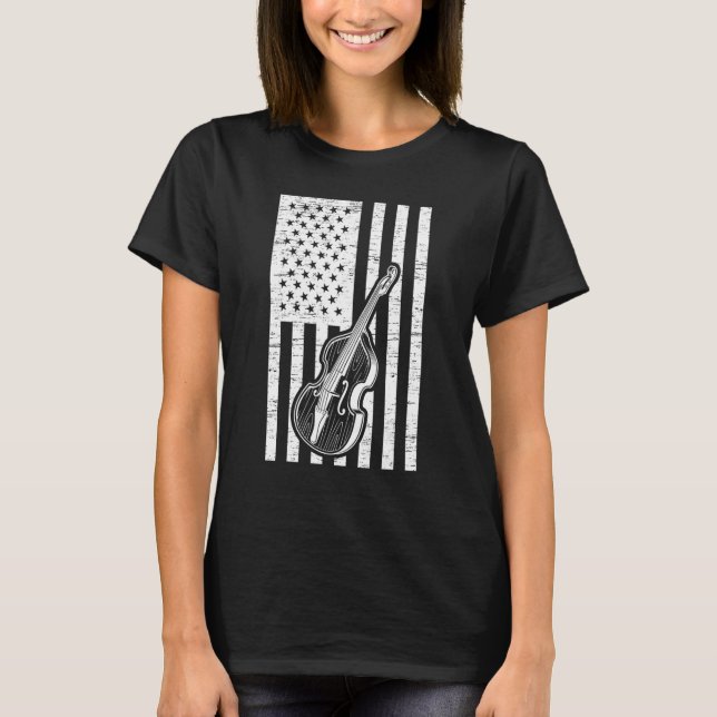 Camiseta Double Bassist US Flag Double Bass Instrument (Frente)