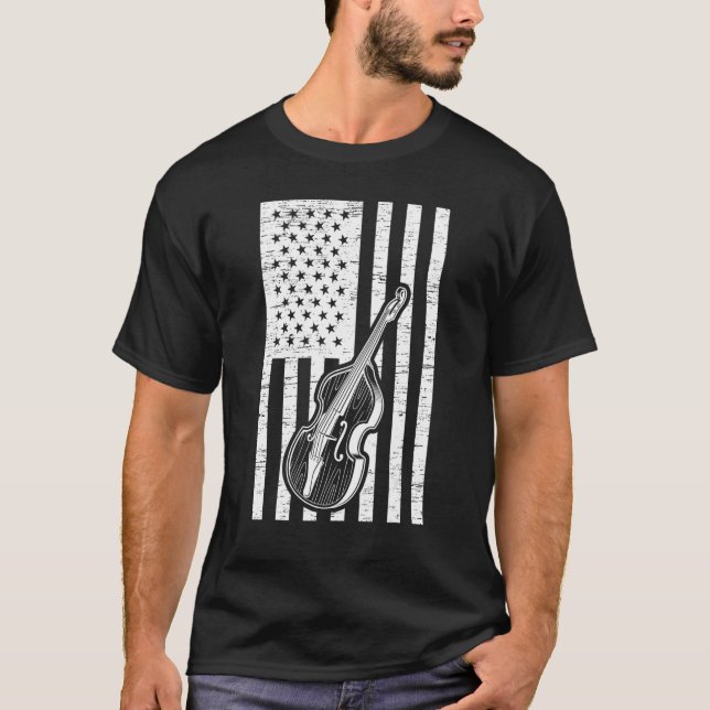 Camiseta Double Bassist US Flag Double Bass Instrument (Frente)