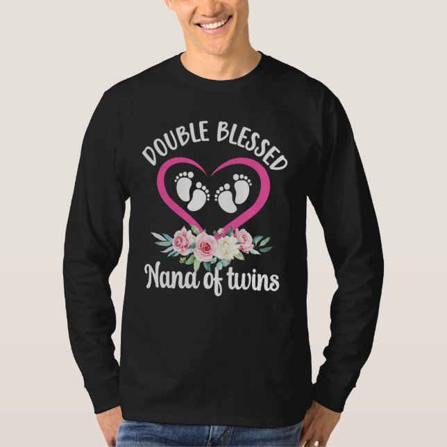 Camiseta Double Blessed Nana Of Twins Twin Nana Grandma (Frente)
