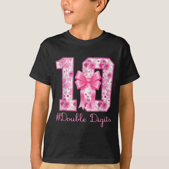 Camiseta Double Digits 10th Birthday Girl Nk Coquette Bow 1 (Frente)