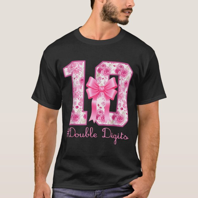 Camiseta Double Digits 10th Birthday Girl Nk Coquette Bow 1 (Frente)