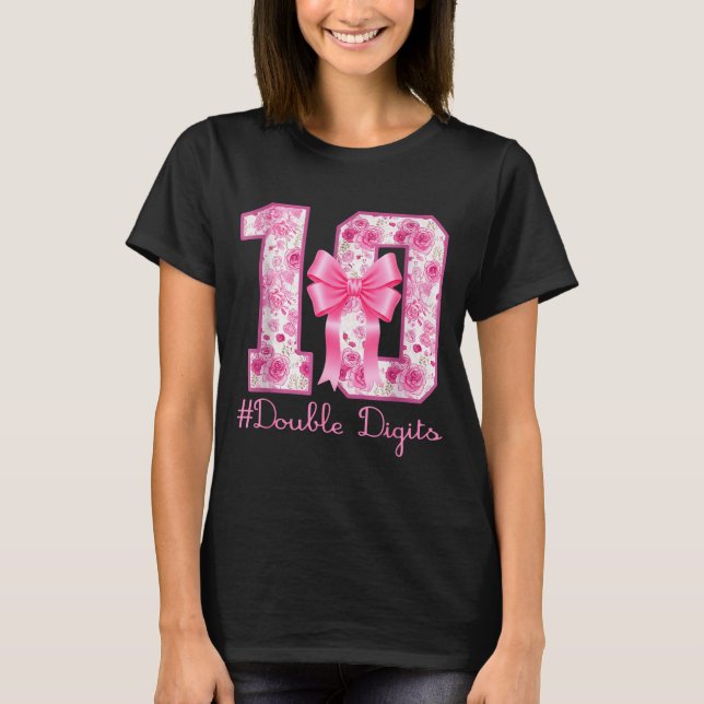 Camiseta Double Digits 10th Birthday Girl Nk Coquette Bow 1 (Frente)