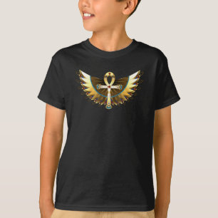 Camiseta Dourada Ankh com Asas
