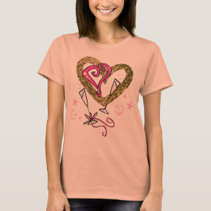 Camiseta Dourada Brilhante e Corações Rosa Óculos de Champa