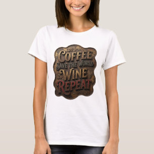 Camiseta Dourada CAFÉ SALVE O MUNDO VINHO REPITA