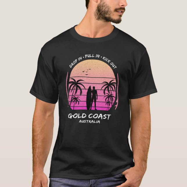Camiseta Dourada costa Austrália Palms Cai Pull Kick Surfin (Frente)