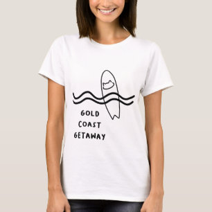 Camiseta "Dourada Costa Getaway" Ilustração surfboard com