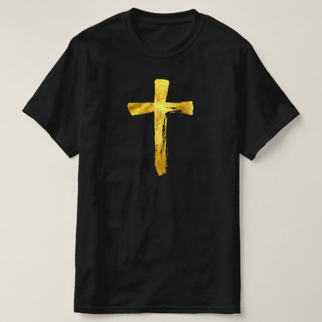 Camiseta Dourada Cruz Moderna - Crucifixo Religioso Cristão (Frente do Design)