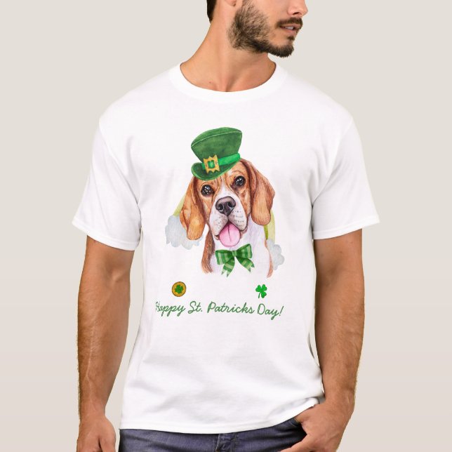Camiseta Dourada de Beagle Engraçada. Dia dos Patricões (Frente)