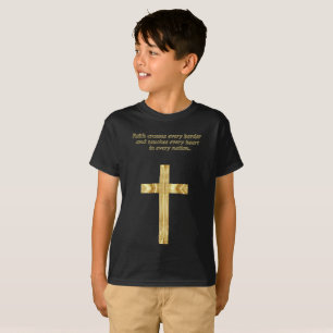 Camiseta Dourada Faith Cristã cruza com palavras engraçad