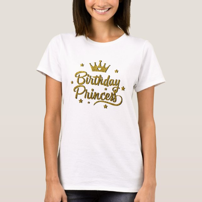 Camiseta Dourada Glitter Birthday Princess (Frente)