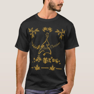 Camiseta Dourada Glitter Feliz Natal, Papai Noel