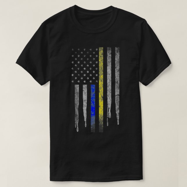 Camiseta Dourada Linha Azul 911 Dispatcher Polícia Primeira (Frente do Design)