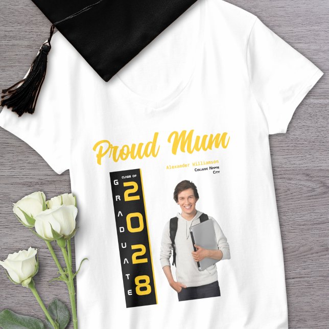Camiseta Dourada Mãe Orgulhosa de Foto de Graduação Preta M (Criador carregado)
