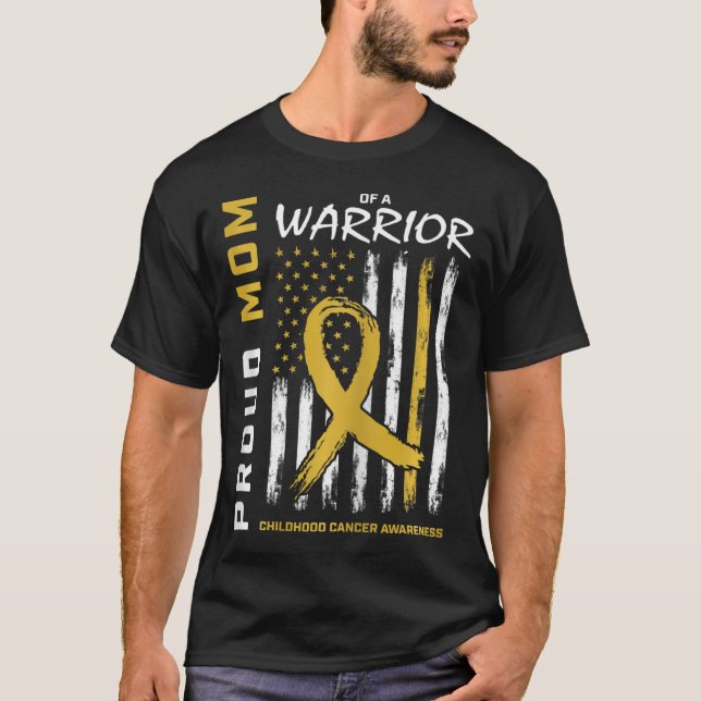 Camiseta Dourada mãe orgulhosa de um Cancer de infância gue (Frente)