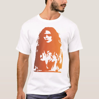 Camiseta Dourada mulher de cabelo longo e óculos de sol