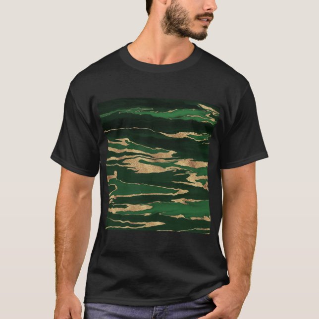Camiseta Dourada pintura de Abstrato de mármore verde (Frente)