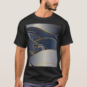 Camiseta Dourada Wave Lines, Abstrato Vintage.