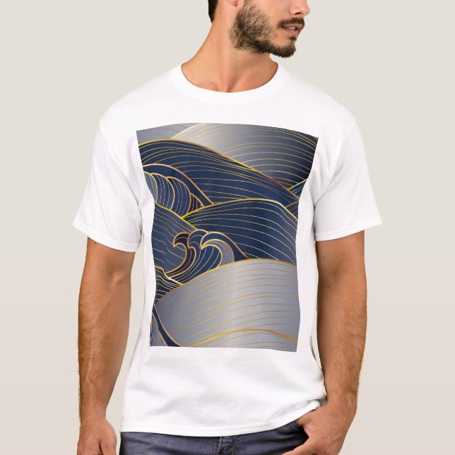 Camiseta Dourada Wave Lines, Abstrato Vintage. (Frente)