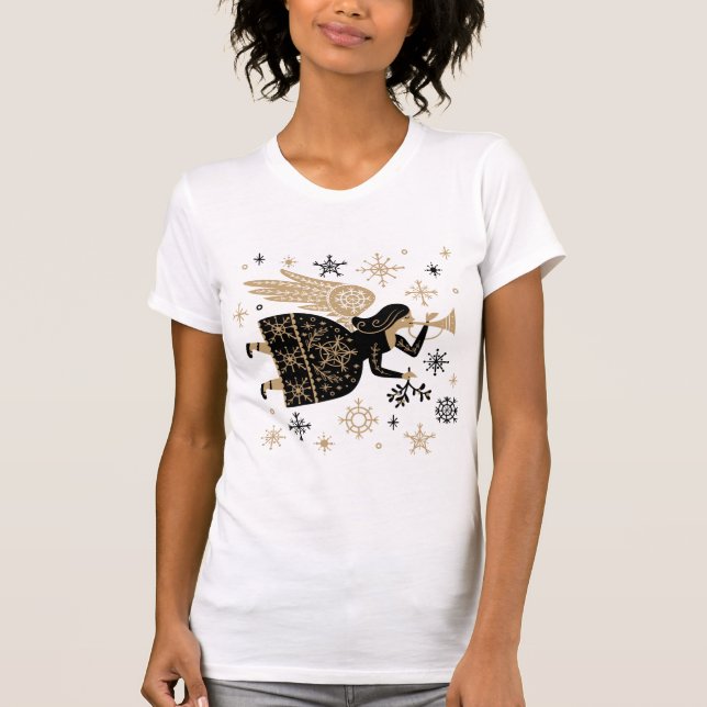 Camiseta Dourado Angel Stars Natal Carol Folkart (Frente)