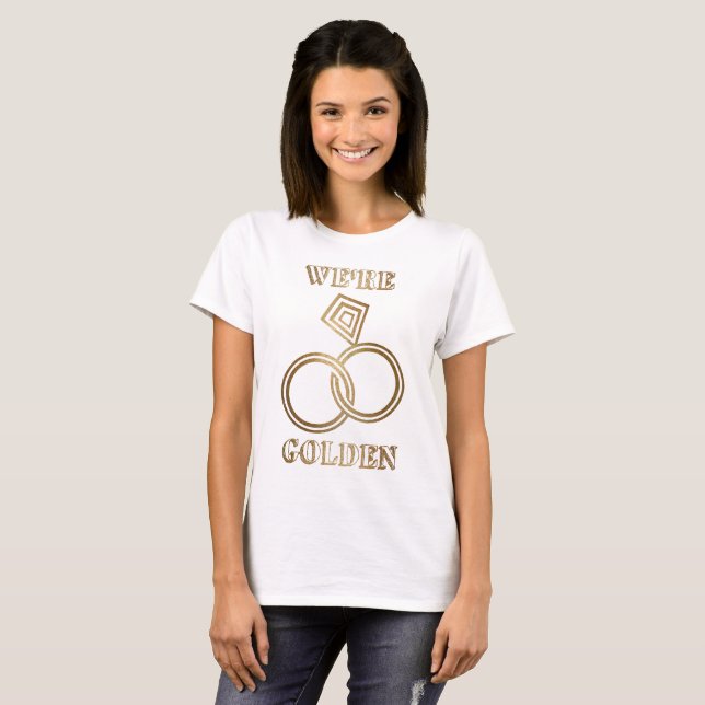 Camiseta Dourado Aniversário do Casamento Rings Douradas Ro (Frente Completa)