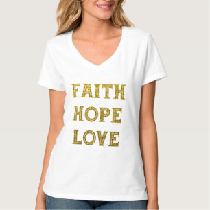 Camiseta Dourado brilho Faith Hope Love T Shirt