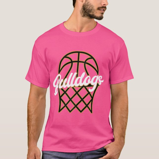 Camiseta Dourado Buldogue Negro Mascote De Basquete Para Ba (Frente)