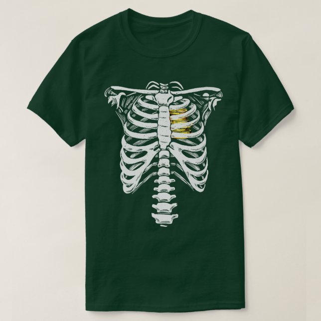 Camiseta Dourado Coração Esqueleto De Rib Cage Ama Coração  (Frente do Design)