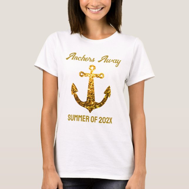 Camiseta Dourado falso brilha Anchors Away Verão seu texto (Frente)