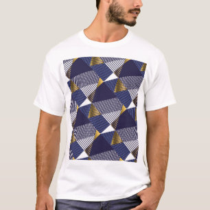 Camiseta Dourado luxo azul: padrão geométrico sem costura