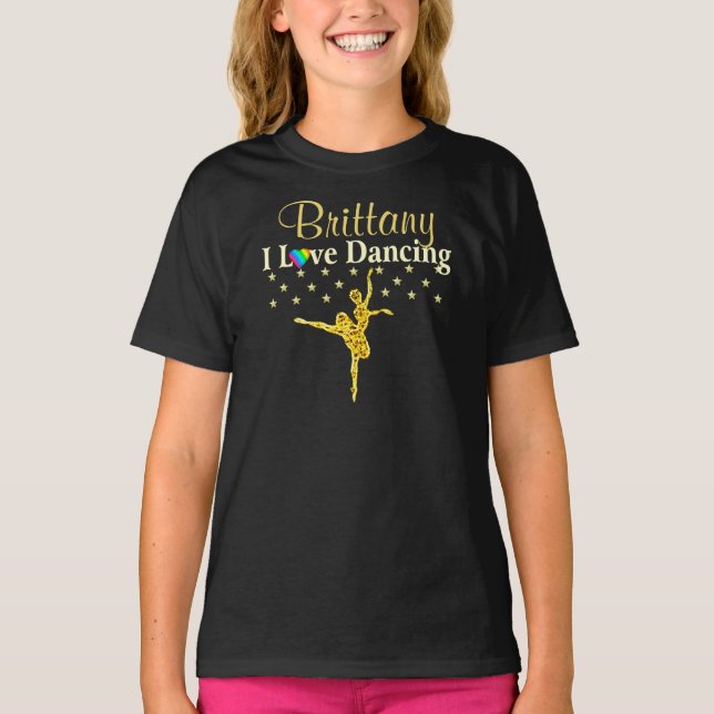 CAMISETA DOURADO PERSONALIZADO EU AMO DANÇAR PARA CAMISECER (Frente)
