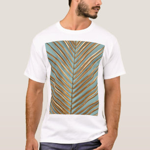 Camiseta Dourado Pintado Padrão de Palma Tropical