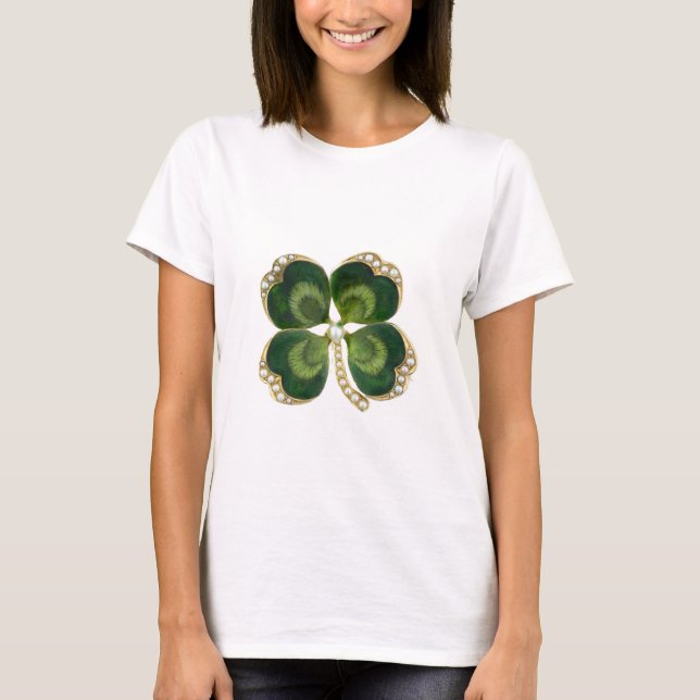 Camiseta Dourado Saint Patrick Shamrock Jewel com Pérolas (Frente)
